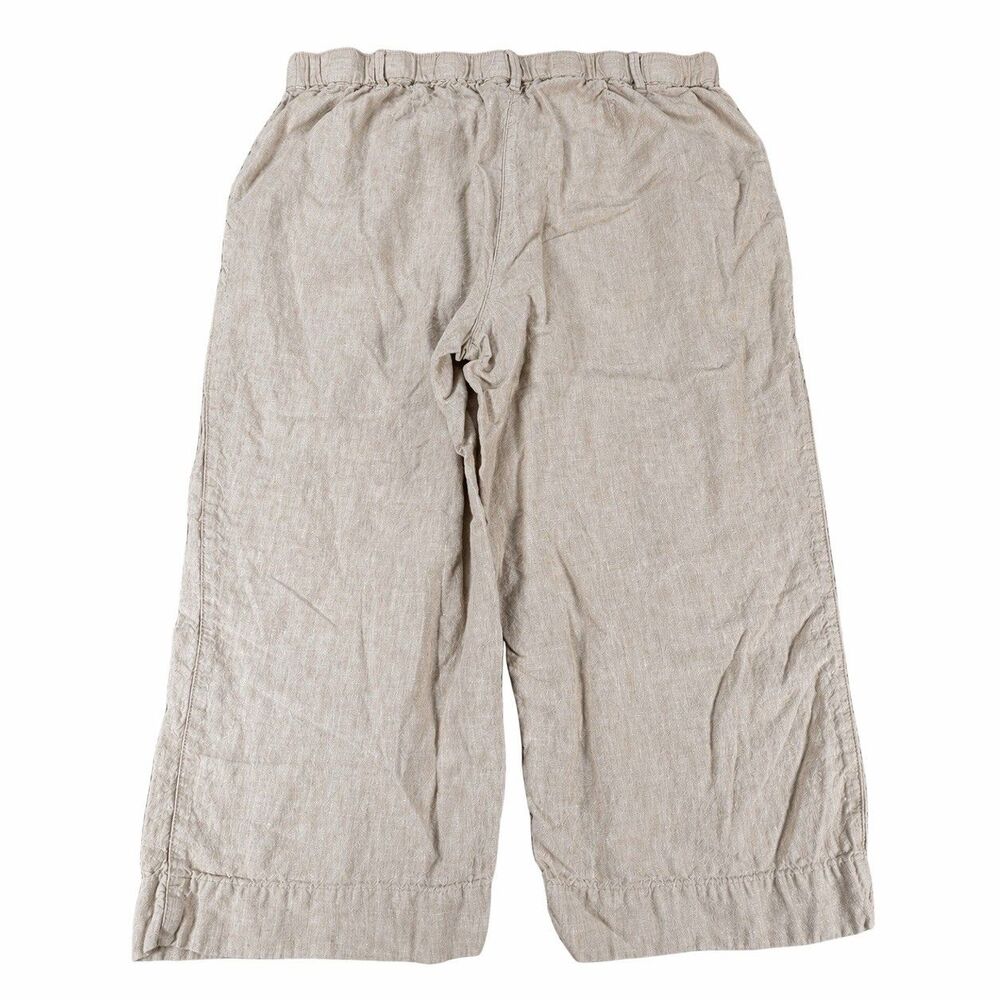 J Jill Love Linen Pants Womens XL Beige Cropped Wide Leg Elastic Waist - Picture 3 of 7